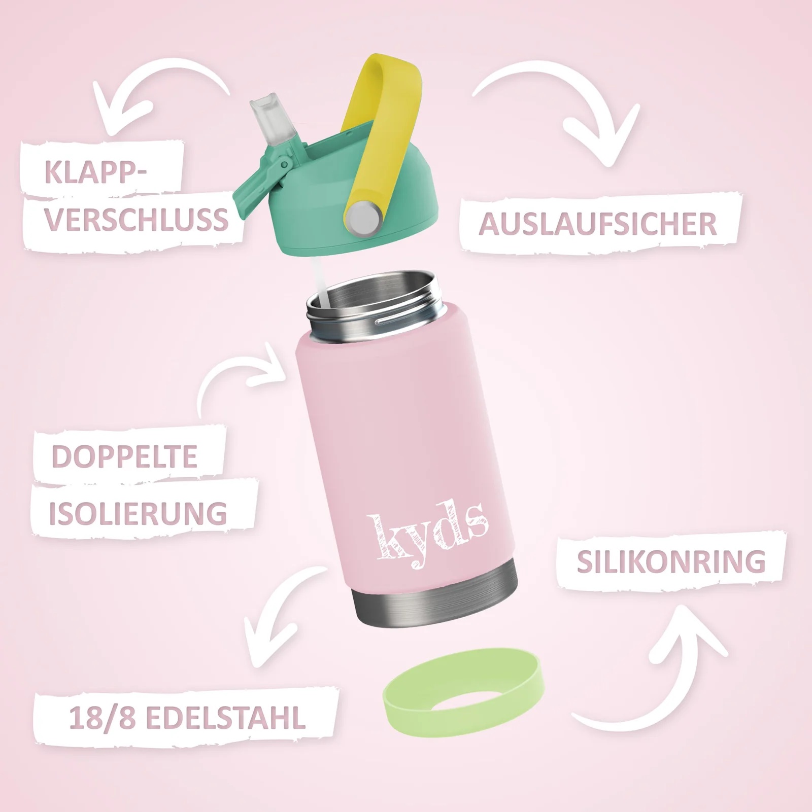 KYDS | Trinkflasche | Rosa-Bright Green 350 ml – Bild 2